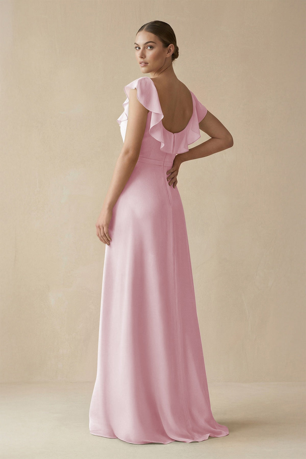 Square Neck A - Line Bridesmaid Dress with Ruffles in Candy Pink - SHE IS ME Bridesmaid Dresses