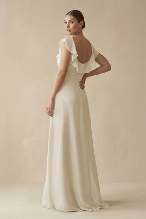 Square Neck A - Line Bridesmaid Dress with Ruffles in Dove Gray - SHE IS ME Bridesmaid Dresses