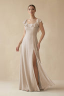 Square Neck A - Line Bridesmaid Dress with Ruffles in Frost - SHE IS ME Bridesmaid Dresses