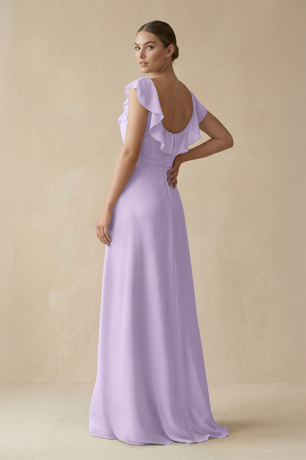 Square Neck A - Line Bridesmaid Dress with Ruffles in Lavender - SHE IS ME Bridesmaid Dresses