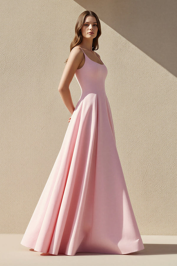 Square Neck A Line Gown in Pink - SHE IS ME