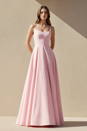 Square Neck A Line Gown in Pink - SHE IS ME