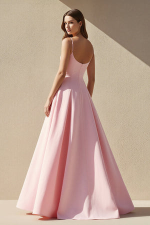 Square Neck A Line Gown in Pink - SHE IS ME