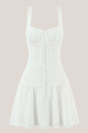 Square Neck A-Line Lace Cotton Mini Dress in White– SHE IS ME Dresses