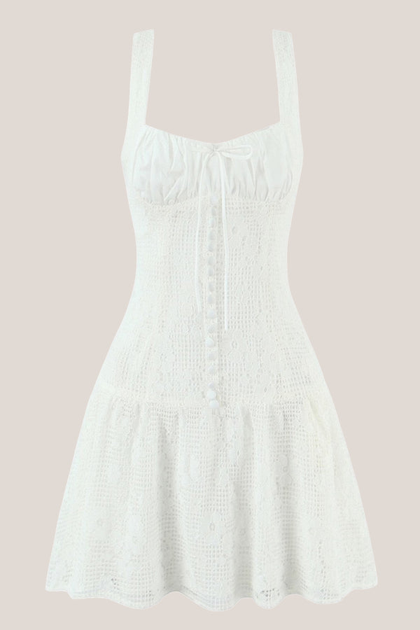 Square Neck A-Line Lace Cotton Mini Dress in White– SHE IS ME Dresses
