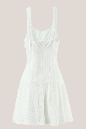 Square Neck A-Line Lace Cotton Mini Dress in White– SHE IS ME Dresses