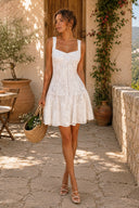Square Neck A-Line Lace Cotton Mini Dress in White– SHE IS ME Dresses