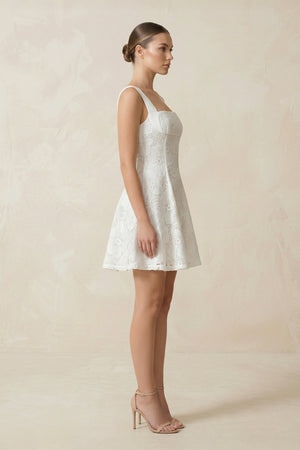 Square Neck A - Line Lace Mini Wedding Dress in White - SHE IS ME Wedding Dresses