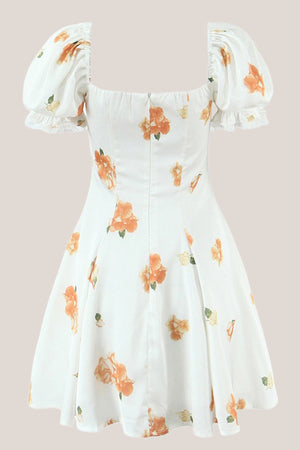 Square Neck A-Line Printed Mini Dress in White– SHE IS ME Dresses