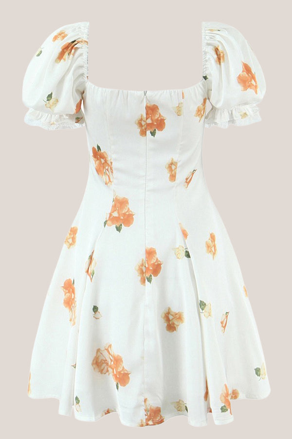 Square Neck A-Line Printed Mini Dress in White– SHE IS ME Dresses