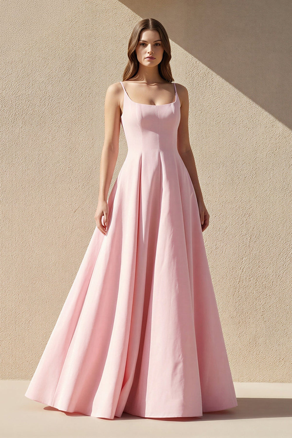 Square Neck A Line Prom Dress in Pink - SHE IS ME Prom Dresses