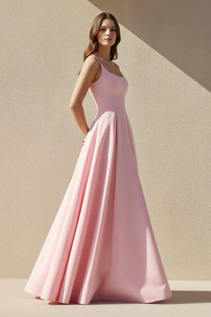 Square Neck A Line Prom Dress in Pink - SHE IS ME Prom Dresses