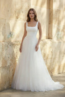 Square Neck A Line Tulle Wedding Dress in White - SHE IS ME Wedding Dresses