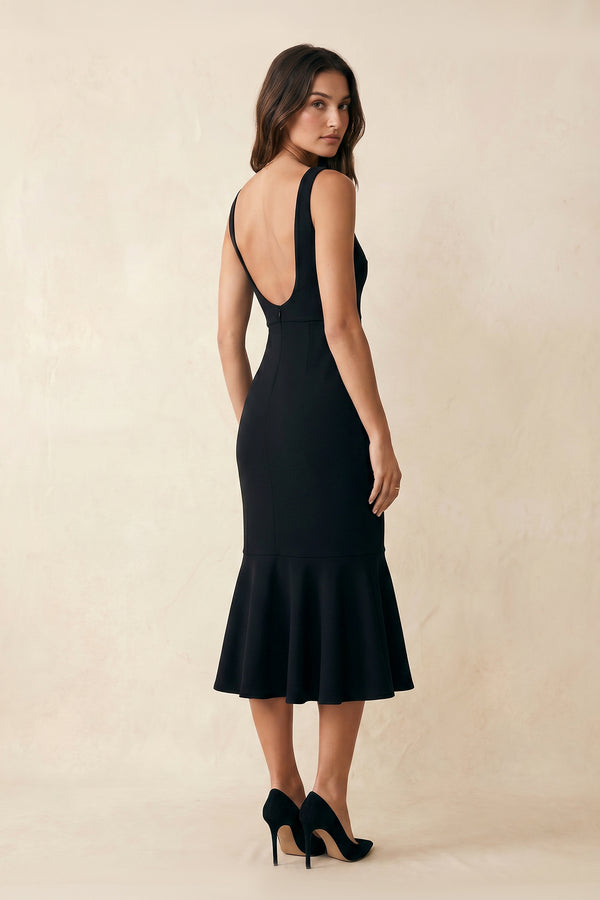 Square Neck Backless Sheath Midi Dress in Black – SHE IS ME Dresses