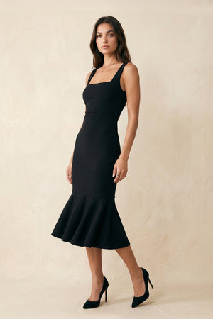 Square Neck Backless Sheath Midi Dress in Black – SHE IS ME Dresses