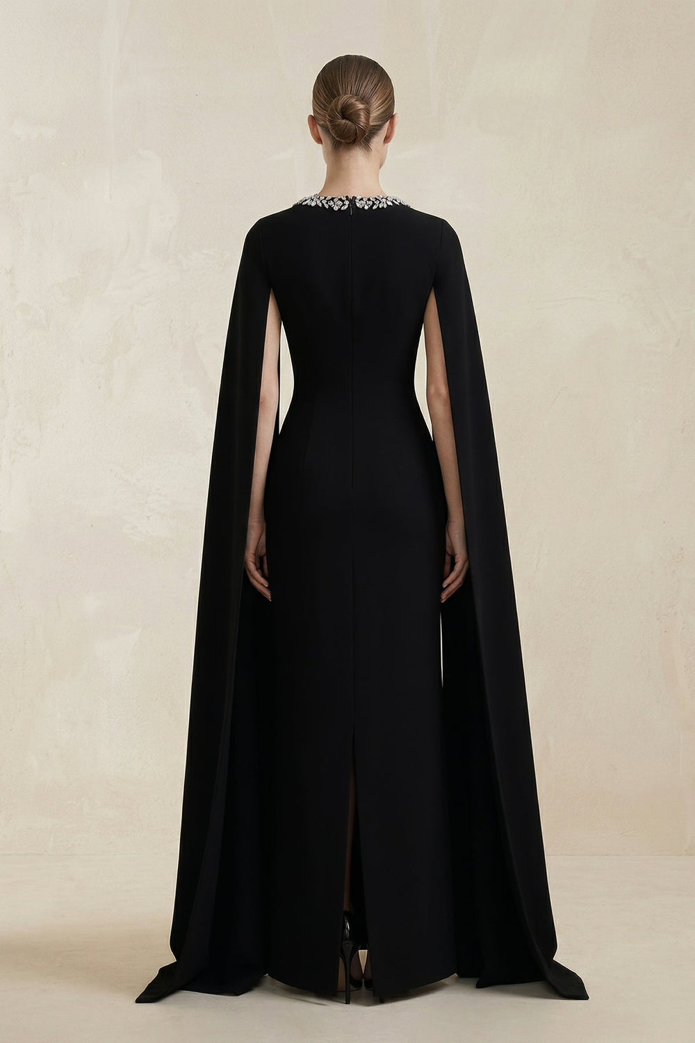 Square Neck Beaded Sheath Satin Wedding Dress With Sleeves in Black - SHE IS ME Wedding Dresses