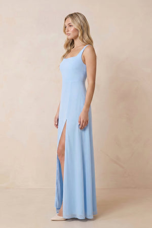 Square Neck Chiffon Maxi Dress with Slit in Sky Blue – SHE IS ME Dresses