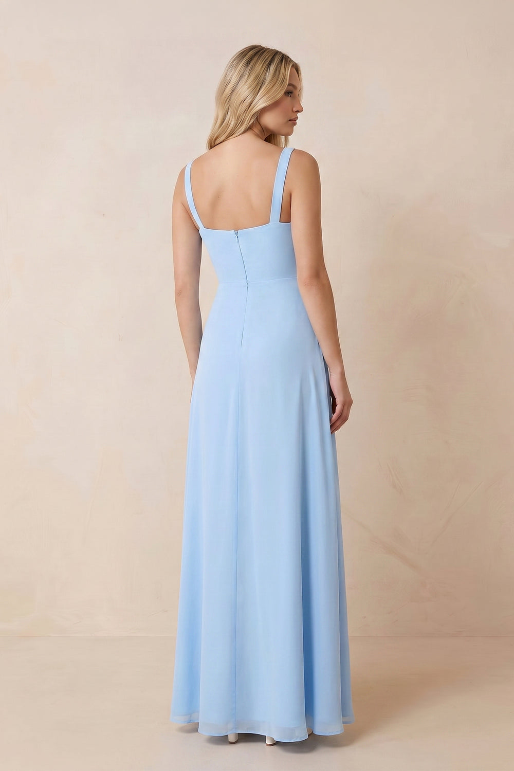 Square Neck Chiffon Maxi Dress with Slit in Sky Blue – SHE IS ME Dresses