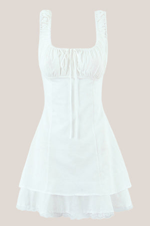 Square Neck Lace A-Line Cotton Mini Dress in White– SHE IS ME Dresses