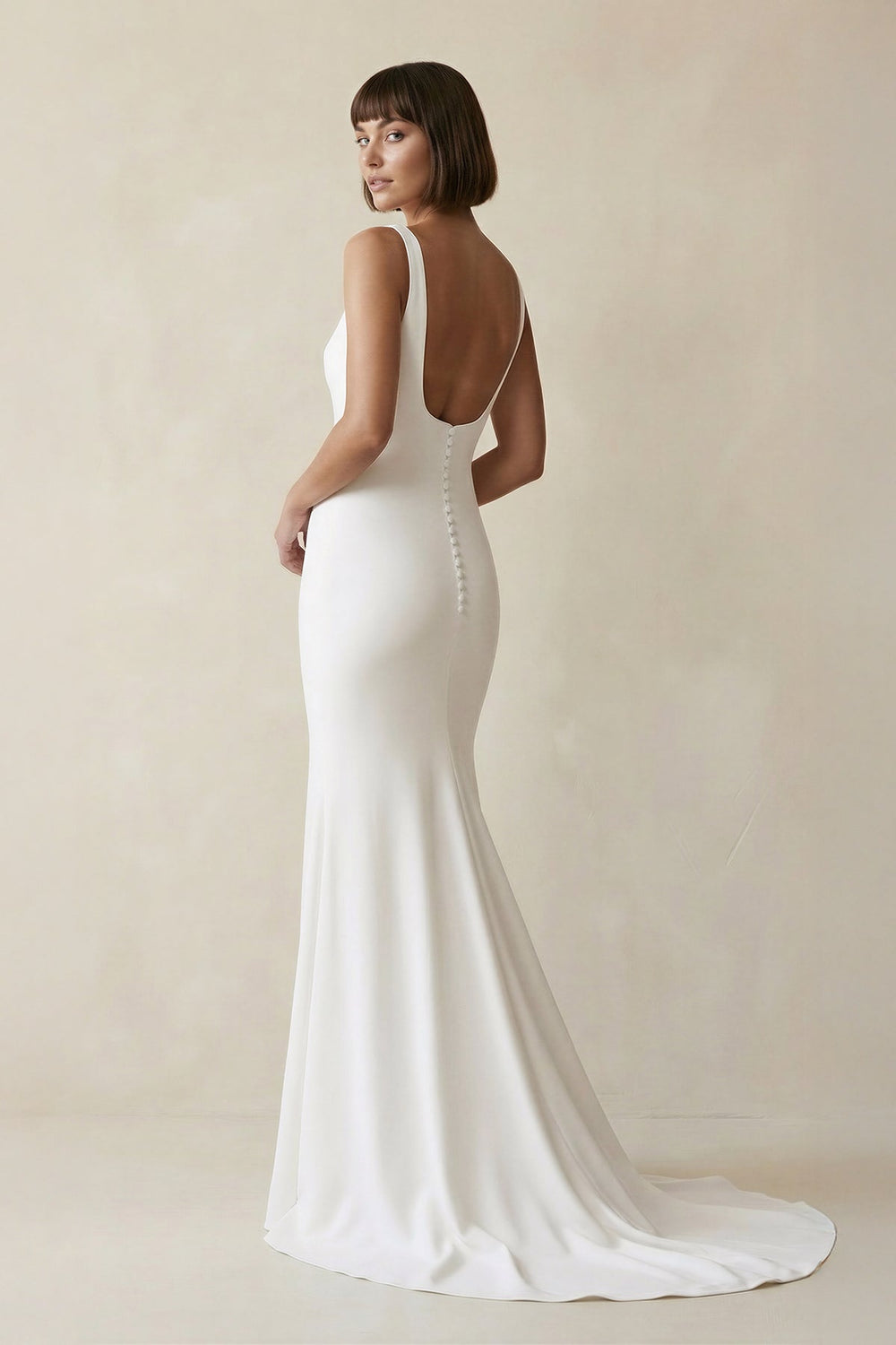 Square Neck Mermaid Satin Wedding Dress in White - SHE IS ME Wedding Dresses