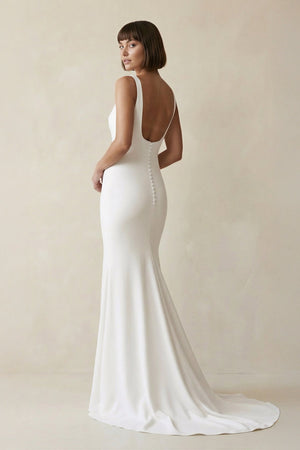 Square Neck Mermaid Satin Wedding Dress in White - SHE IS ME Wedding Dresses