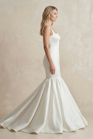 Square Neck Mermaid Satin Wedding Dress in White - SHE IS ME Wedding Dresses