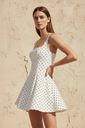 Sheisme-White Square Neck Stretch-Crepe A-Line Mini Cocktail Evening Dress