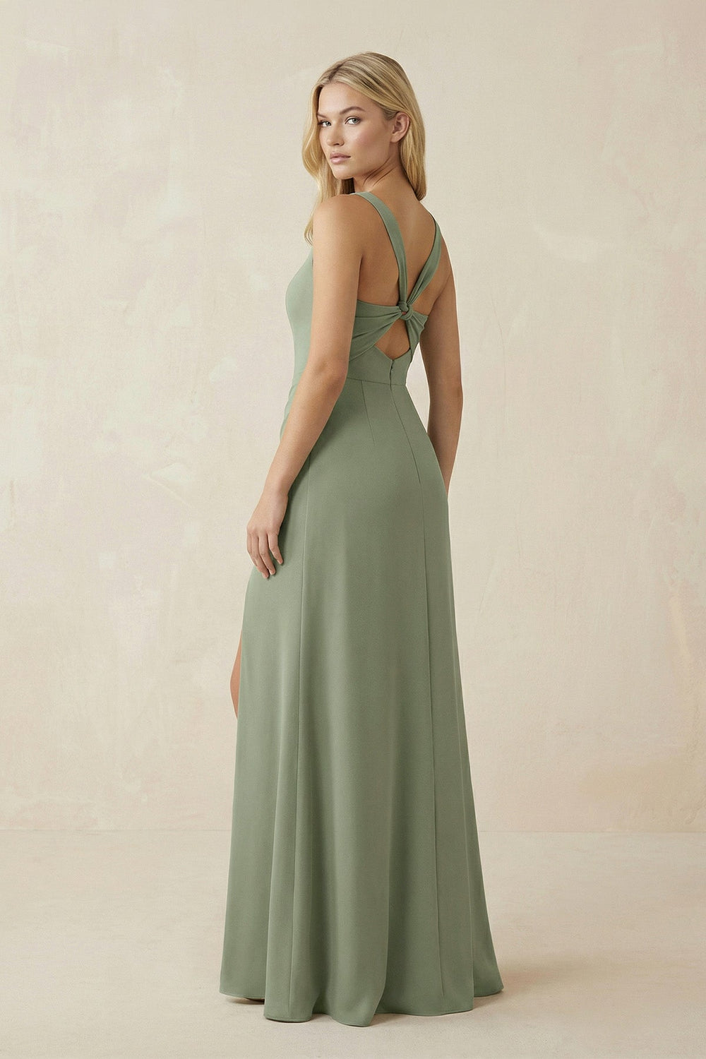 Square Neck Ruched Sheath Satin Bridesmaid Dress in Dove Gray - SHE IS ME Bridesmaid Dresses