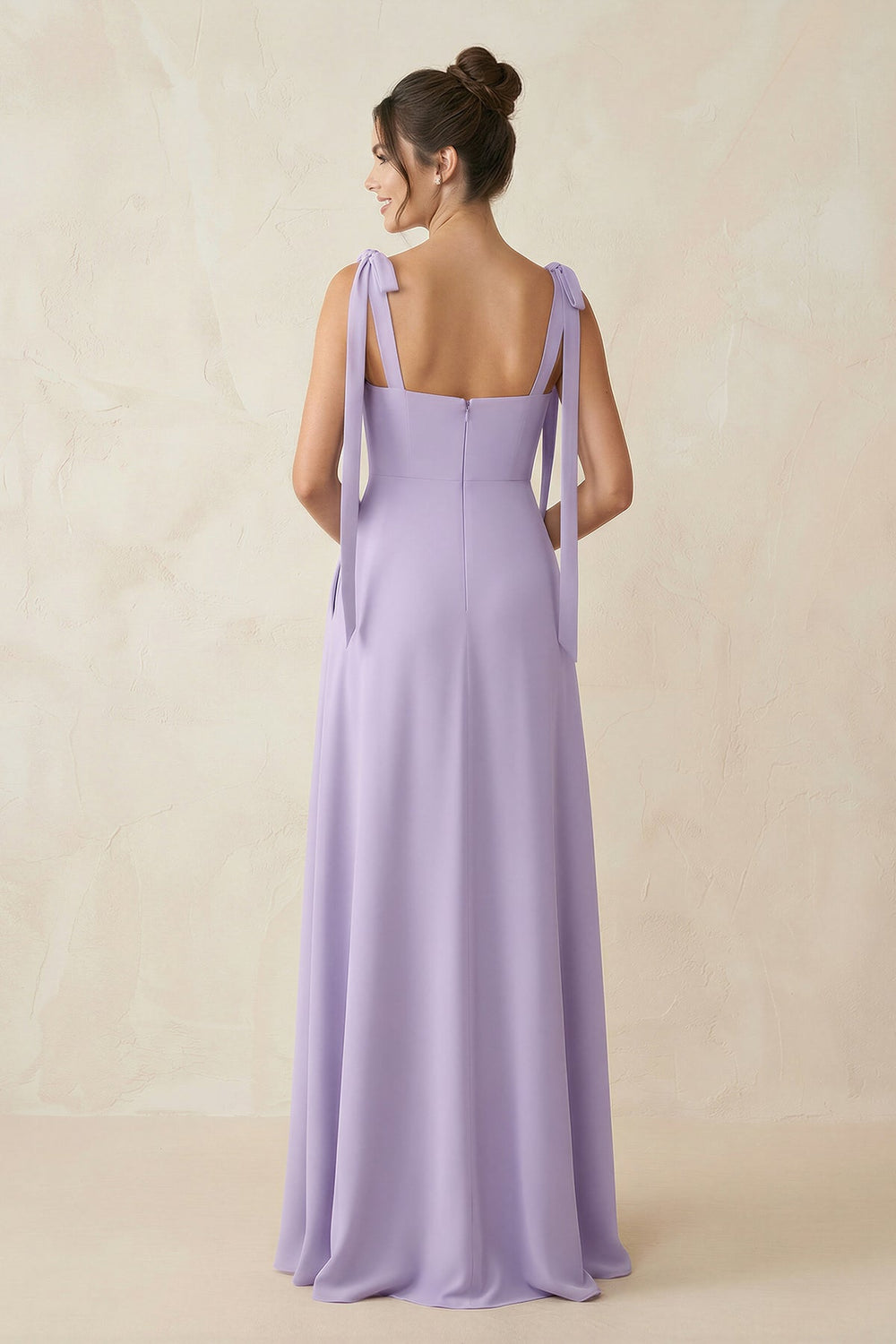 Square Neck Sheath Chiffon Bridesmaid Dress with Bow in Lavender - SHE IS ME BRIDESMAID DRESSES