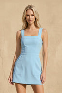 Square Neck Sheath Mini Dress in Sky Blue - SHE IS ME