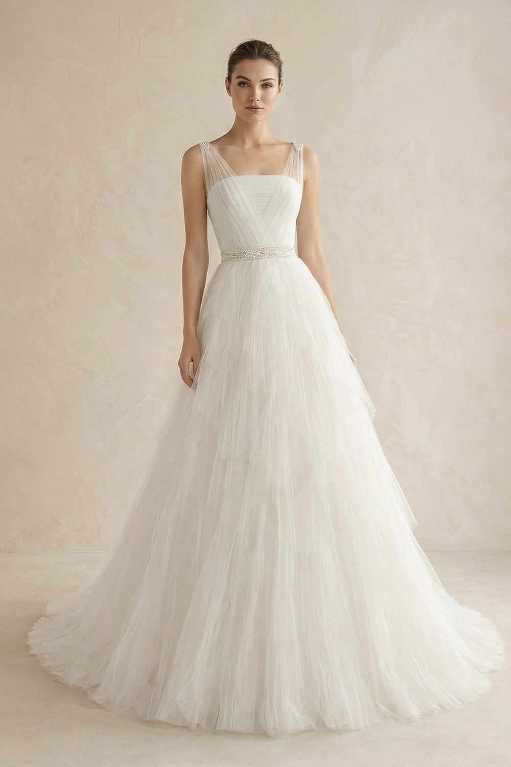 Square Neck Tulle A - Line Wedding Dress with Beaded - SHE IS ME Wedding Dresses