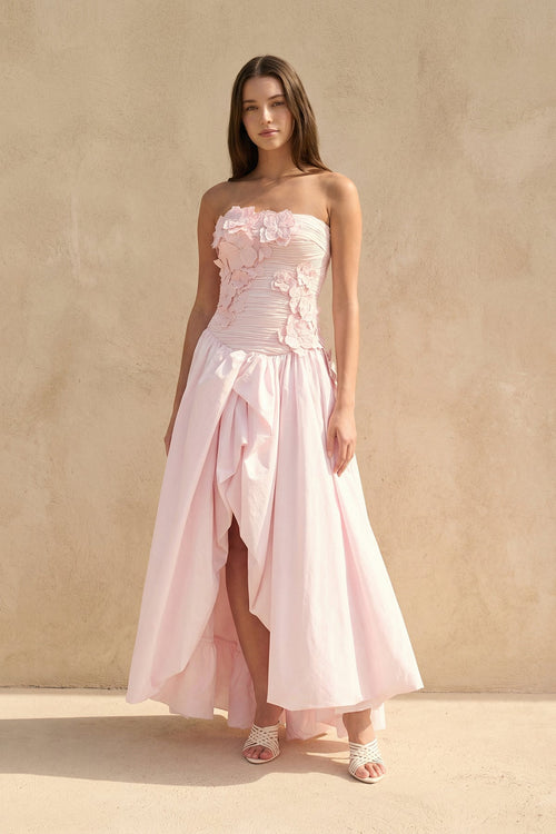 Strapless 3D Floral Appliques Gown in Pink - SHE IS ME