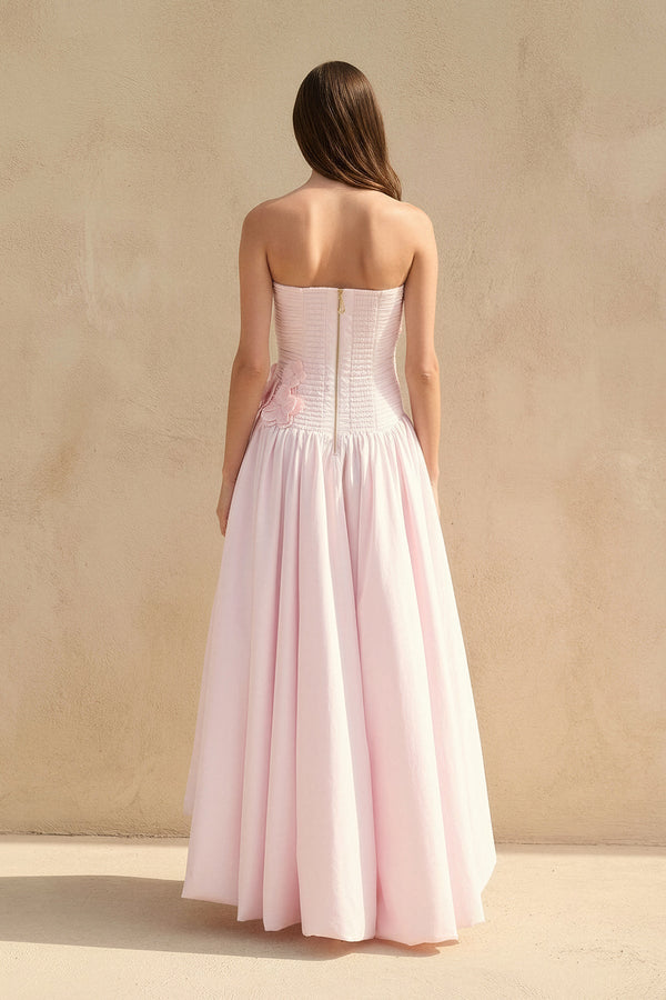 Strapless 3D Floral Appliques Gown in Pink - SHE IS ME