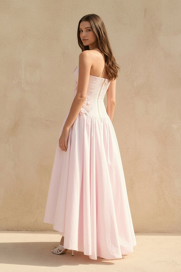 Strapless 3D Floral Appliques Gown in Pink - SHE IS ME