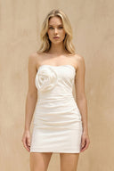 Strapless 3D Floral Mini Dress in White - SHE IS ME