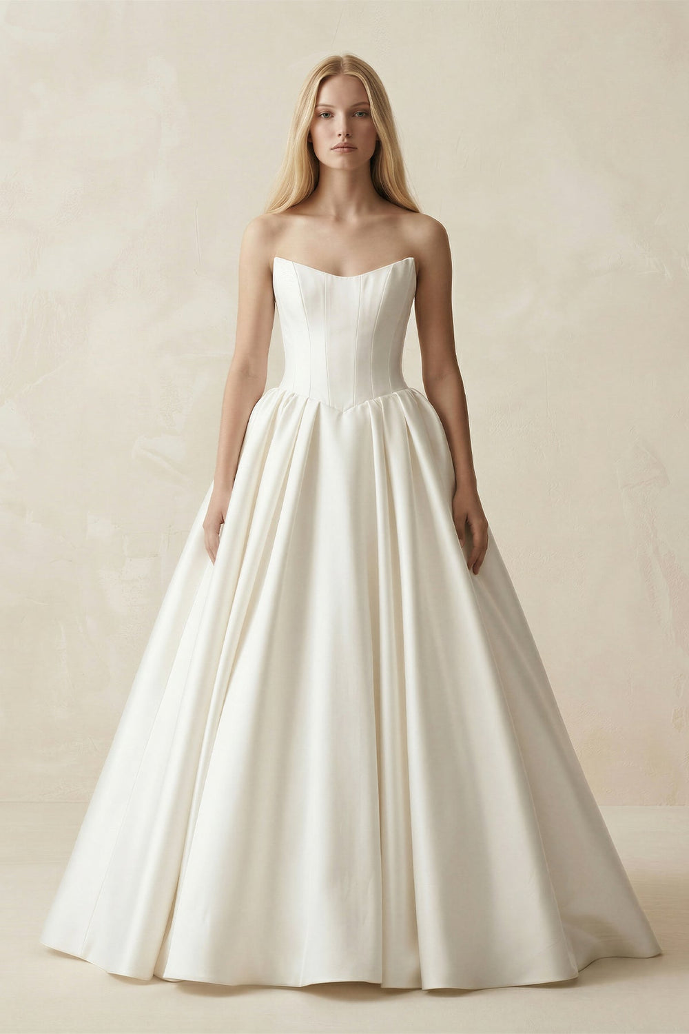 Strapless A - Line Ball Gown Satin Corset Wedding Dress in Ivory - SHE IS ME Wedding Dresses
