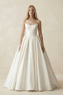 Strapless A - Line Ball Gown Satin Corset Wedding Dress in Ivory - SHE IS ME Wedding Dresses