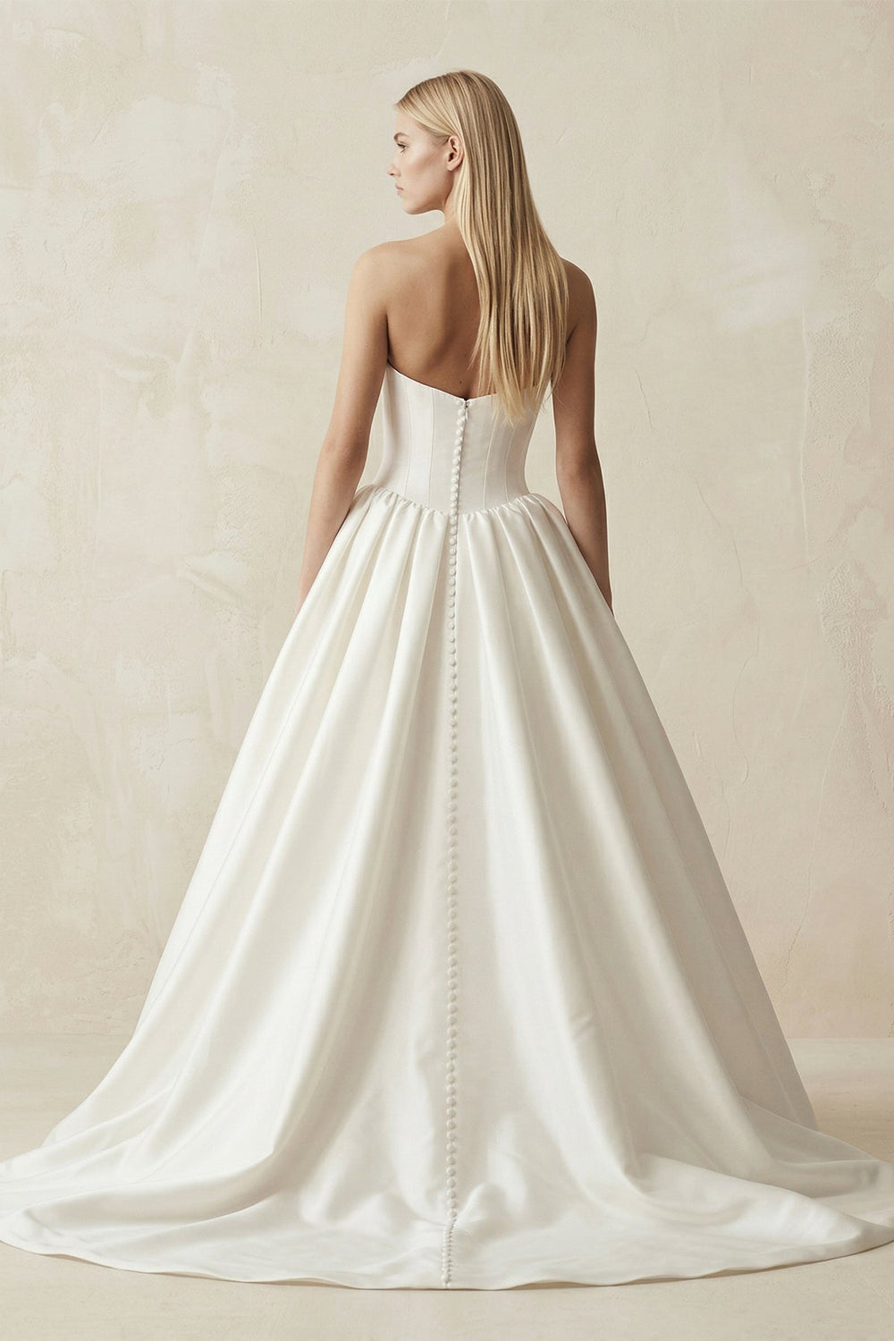Strapless A - Line Ball Gown Satin Corset Wedding Dress in Ivory - SHE IS ME Wedding Dresses