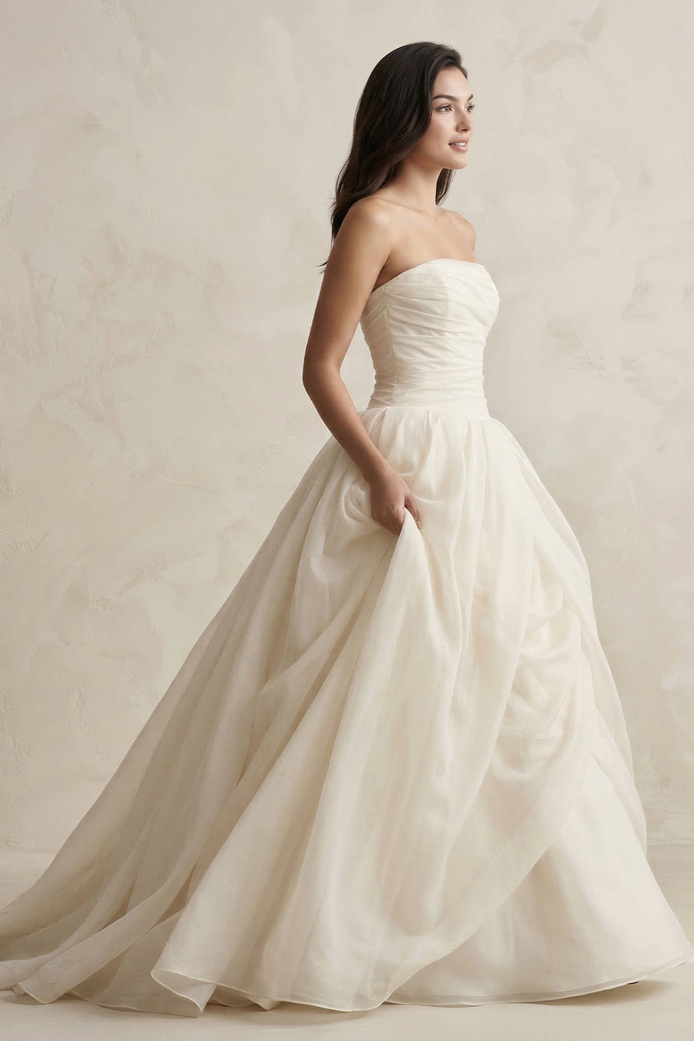 Strapless A - Line Ball - Gown Tulle Ruched Wedding Dress in Ivory - SHE IS ME Wedding Dresses