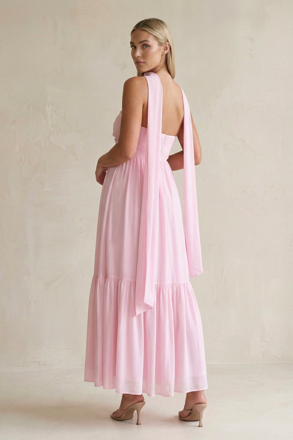 Strapless A - Line Chiffon Ruffled Bridesmaid Dress With Ribbon in Candy Pink - SHE IS ME Bridesmaid Dresses