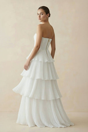Strapless A Line Chiffon Wedding Dress in White - SHE IS ME Wedding Dresses