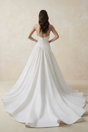 Strapless A - line Crepe Pleated Wedding Dress in White - SHE IS ME Wedding Dresses