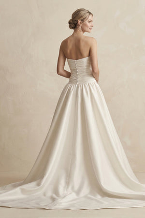 Strapless A - Line Satin Ball Gown Wedding Dress with Slit in Ivory - SHE IS ME Wedding Dresses