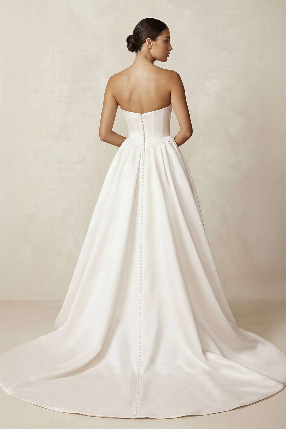 Strapless A - Line Satin Ruched Wedding Dress in Ivory - SHE IS ME Wedding Dresses