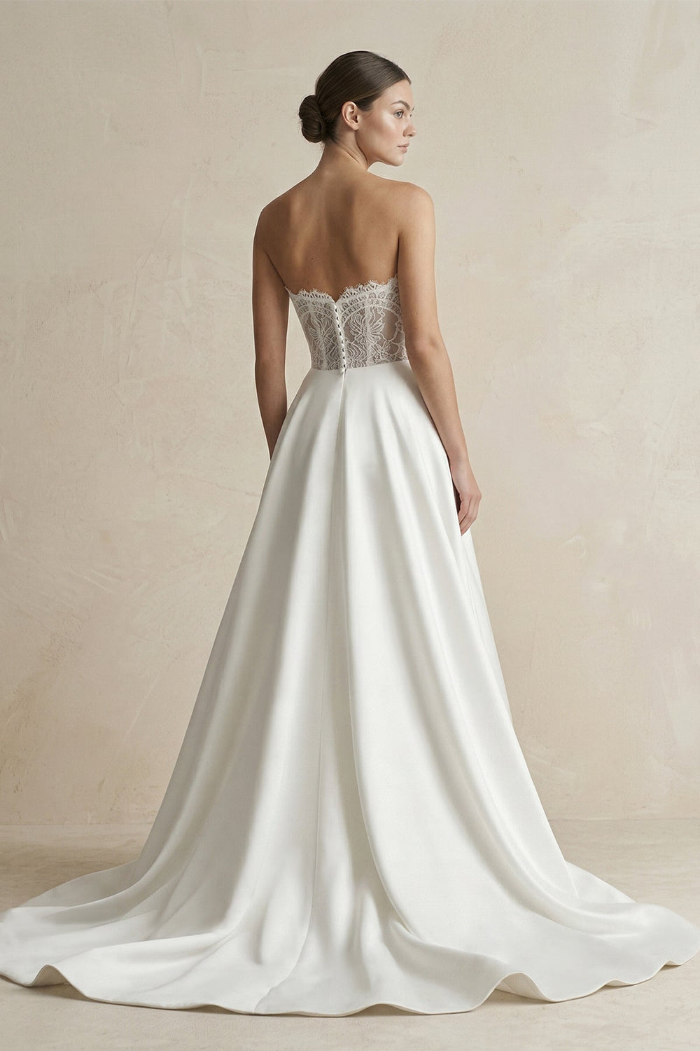 Strapless A - Line Satin Ruched Wedding Dress in White - SHE IS ME Wedding Dresses