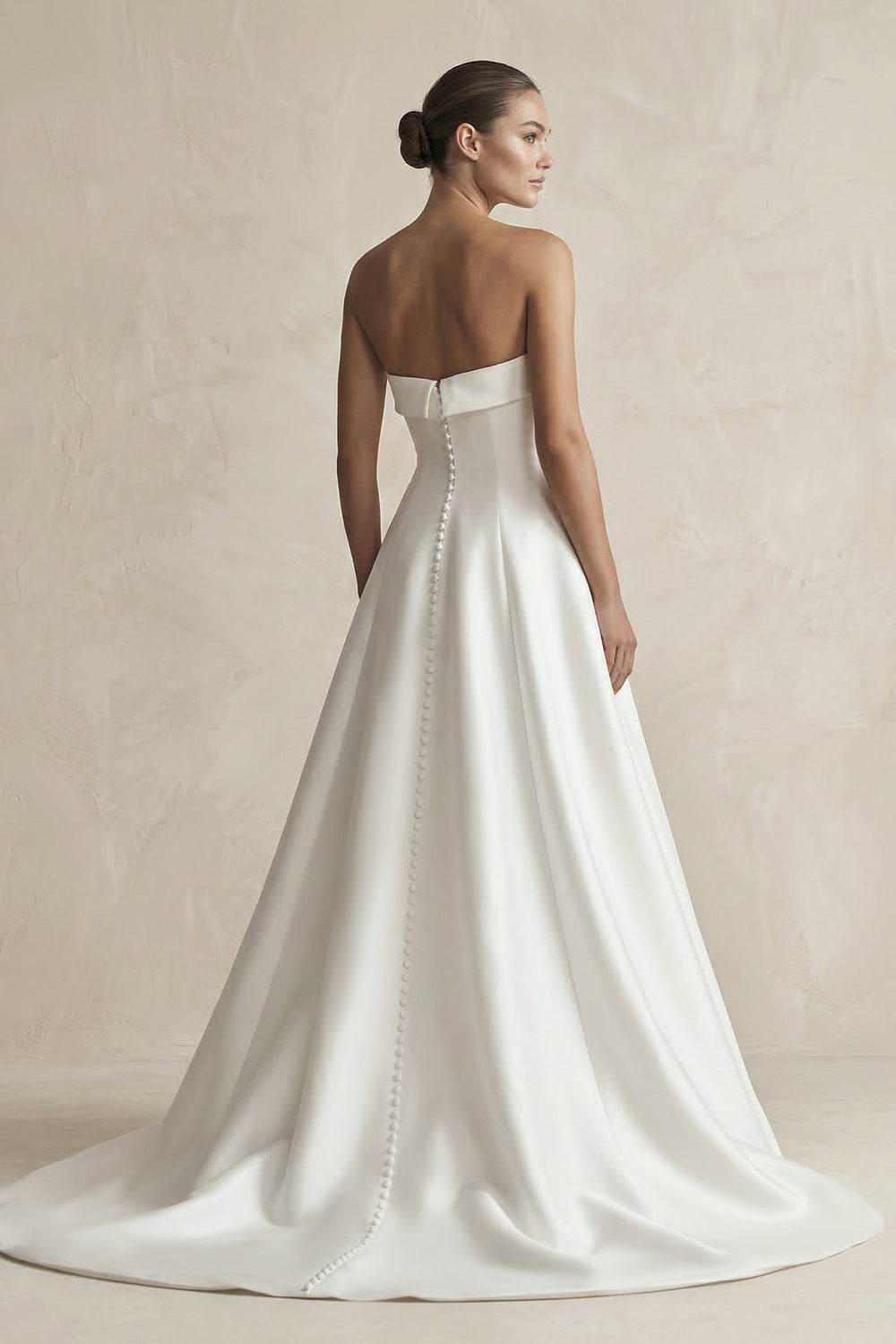 Strapless A - Line Satin Ruched Wedding Dress in White - SHE IS ME Wedding Dresses