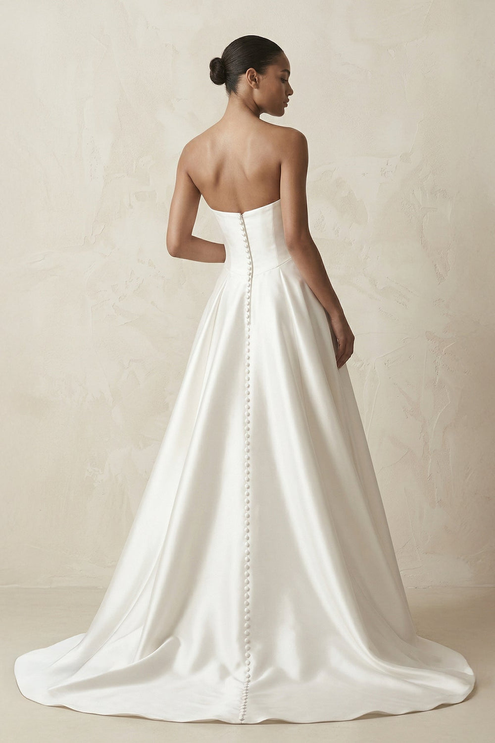 Strapless A - Line Satin Ruched Wedding Dress in White - SHE IS ME Wedding Dresses