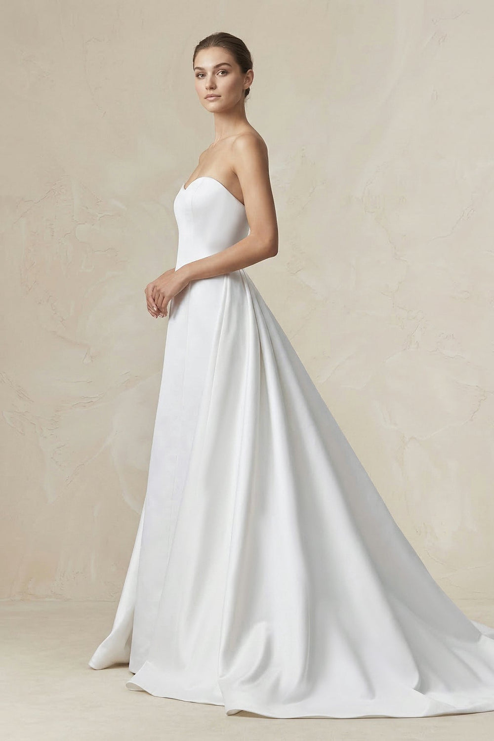 Strapless A - line Satin Wedding Dress in Diamond White - SHE IS ME Wedding Dresses