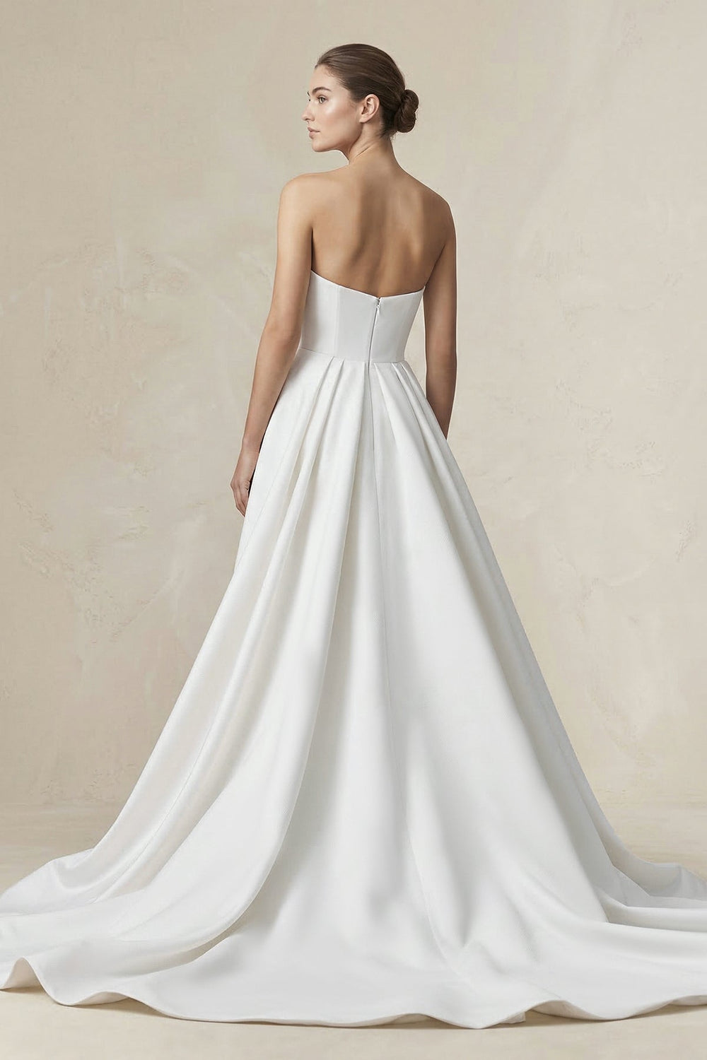 Strapless A - line Satin Wedding Dress in Diamond White - SHE IS ME Wedding Dresses