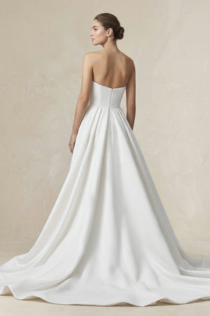 Strapless A - line Satin Wedding Dress in Diamond White - SHE IS ME Wedding Dresses
